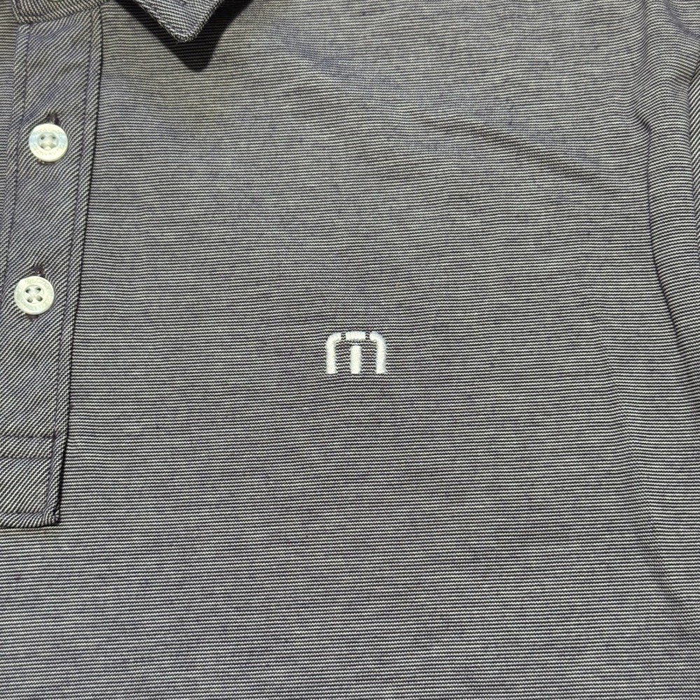 TRAVIS MATHEW Polo Shirt Men M Micro Stripe Gray Pima Cotton Blend Golf LuLu CC - Picture 4 of 13
